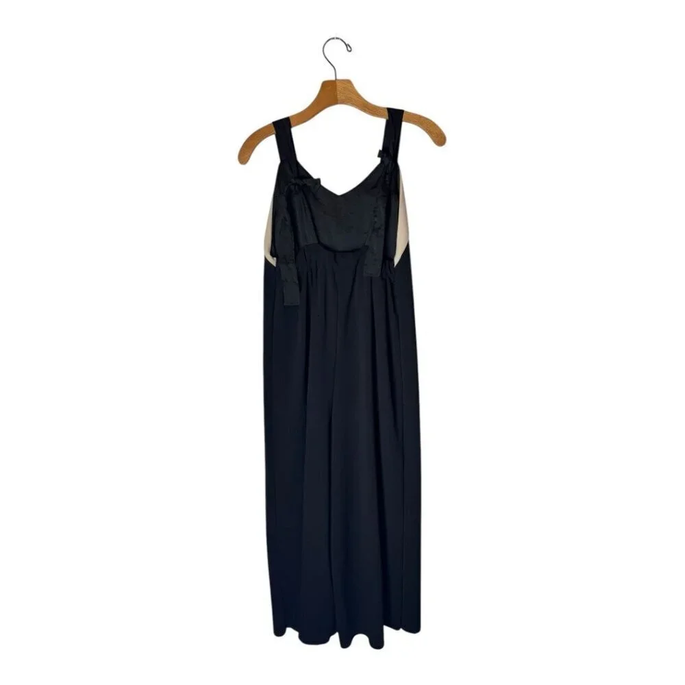 Zara Jumpsuit Women Small Black Ivory Tie Back Overall Wide‎ Leg Cropped Preppy